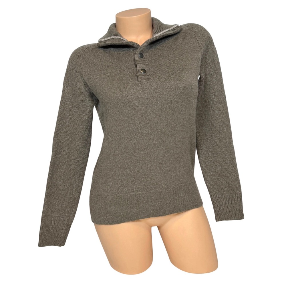 Banana Republic Women's S Merino Wool Blend Mock Neck Snap Sweater Taupe Brown